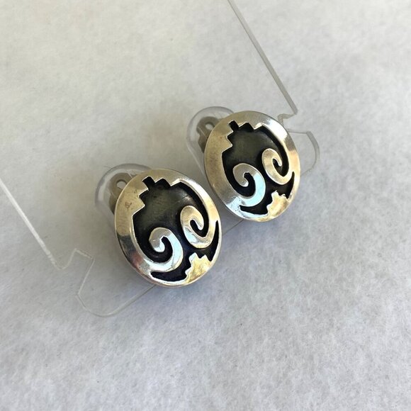 VTG Sterling Silver 925 Southwest Style Thunderbird Round Clip On Earrings - Picture 5 of 16
